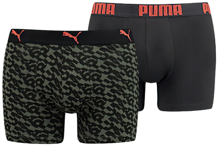 Pánské boxerky Puma Logo AOP Boxer 2-Pack Army Green|XL