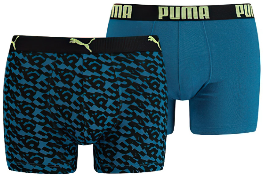 Pánské boxerky Puma Logo AOP Boxer 2-Pack Petrol Blue|L