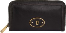 Fossil Wmns Leather Wallet Vri Zip Clutch Black_1